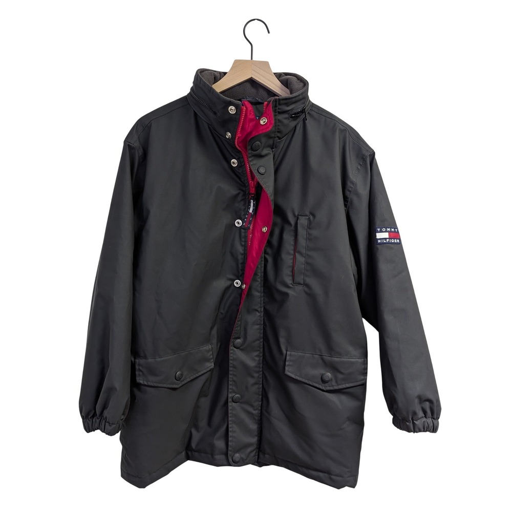 Vintage VTG Tommy Hilfiger Raincoat Waterproof Wind Resistant 90's Black‎ Large